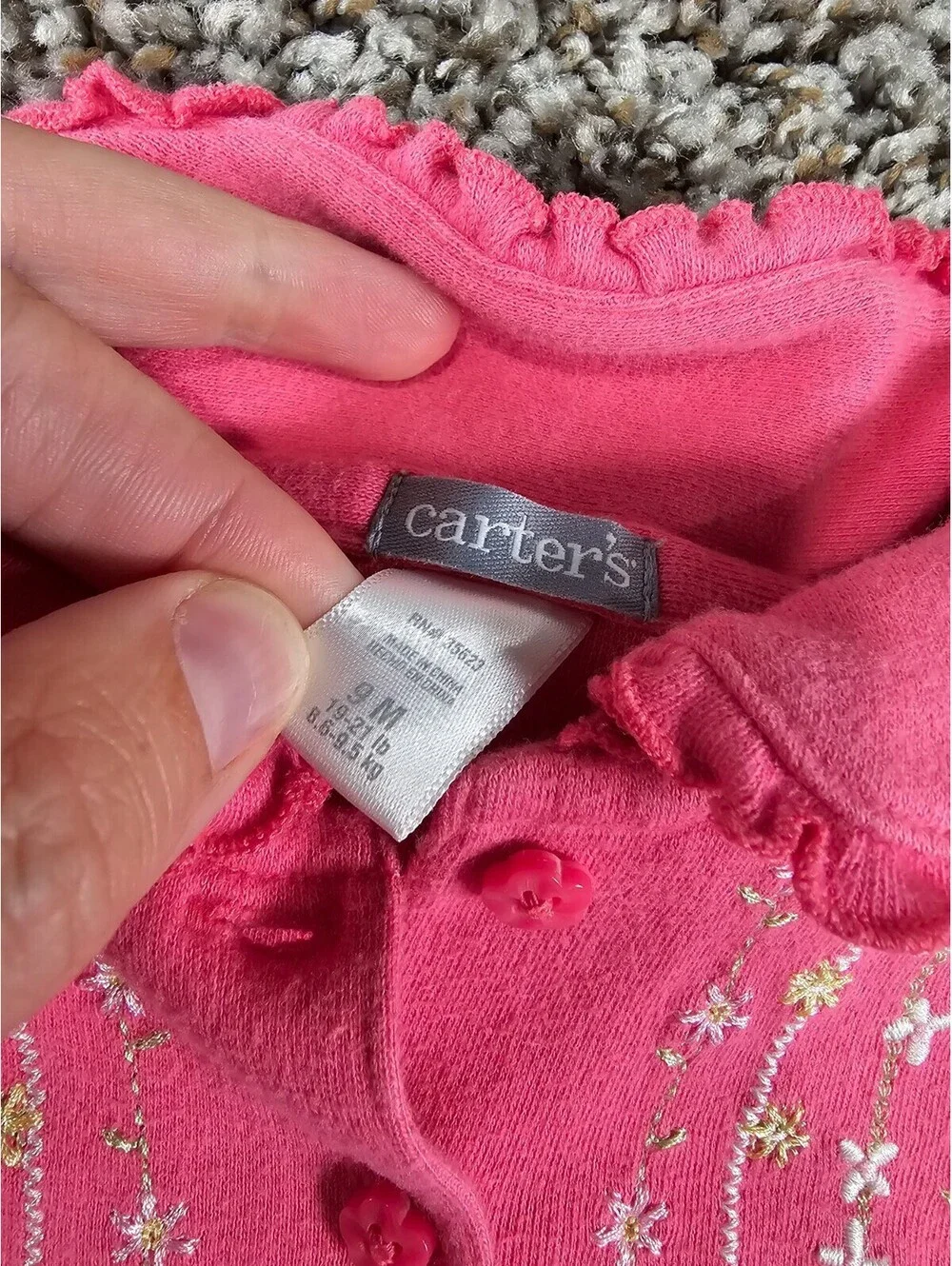 Vtg 1990s Carters Baby Girls Sz 9M One Piece Outfit Pink Embroidered Floral